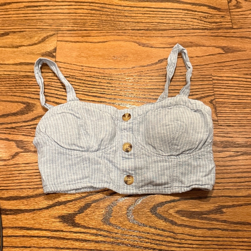 Aeropostale Light Gray Striped Crop Top